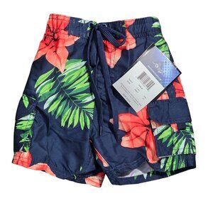 NWT | Kanu Surf Boys "Kala" Navy Tropical Floral Quick-Dry Swim Trunks | 2T